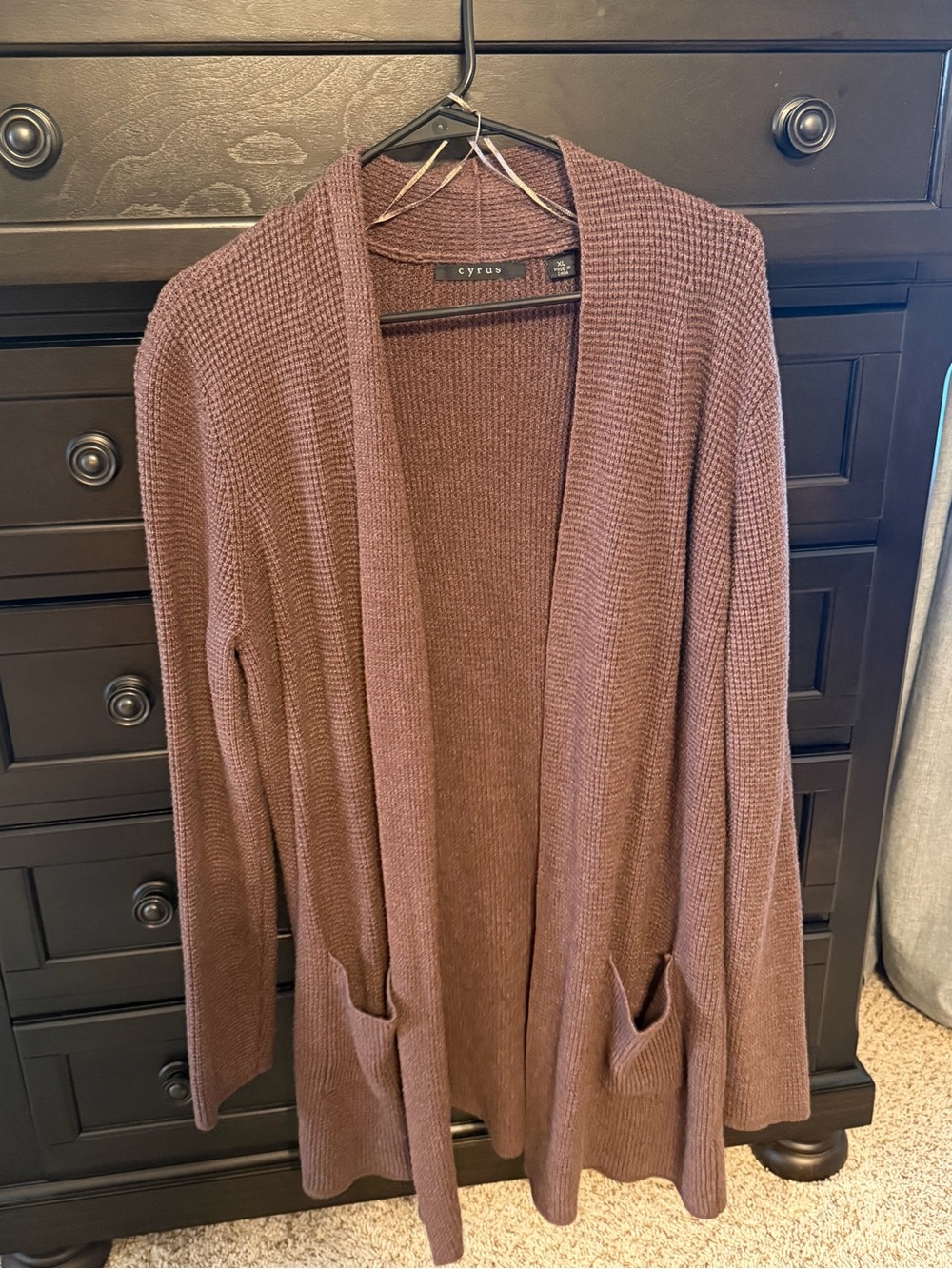 Cyrus Women's Brown Knit Open Front Cardigan Sweater Pockets XL